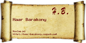 Haar Barakony névjegykártya